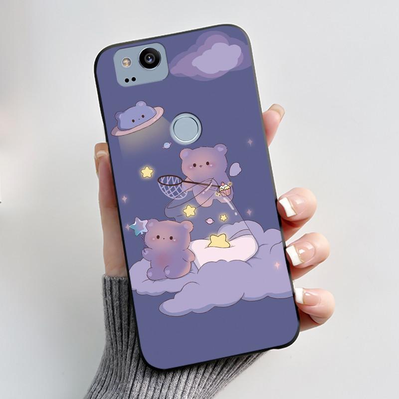 Cute Case For Google Pixel 2 / Pixel 2XL Printing Shell Pixel 1 XL Pixel1 Protective Cover Soft Silicone Cartoon Black Casing