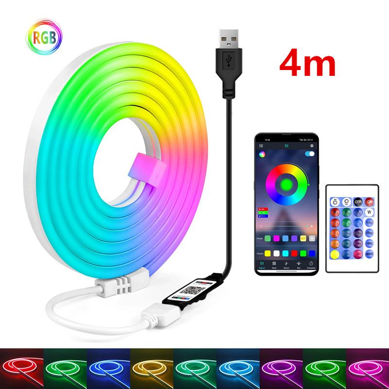Smart Neon Rope Light USB RGB LED Strip Lights APP Remote Control Color Changing Flexible Music Sync for Gaming Room Party Decor