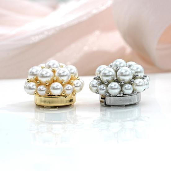 Faux Pearl Button Cover Alloy Elegant Clip-On Button Covers Removable No-Sew Button Covers for Women Shirts Blouses Wedding