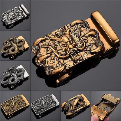 Men's Retro Leather Belt with Chinese Dragon Alloy Automatic Buckle