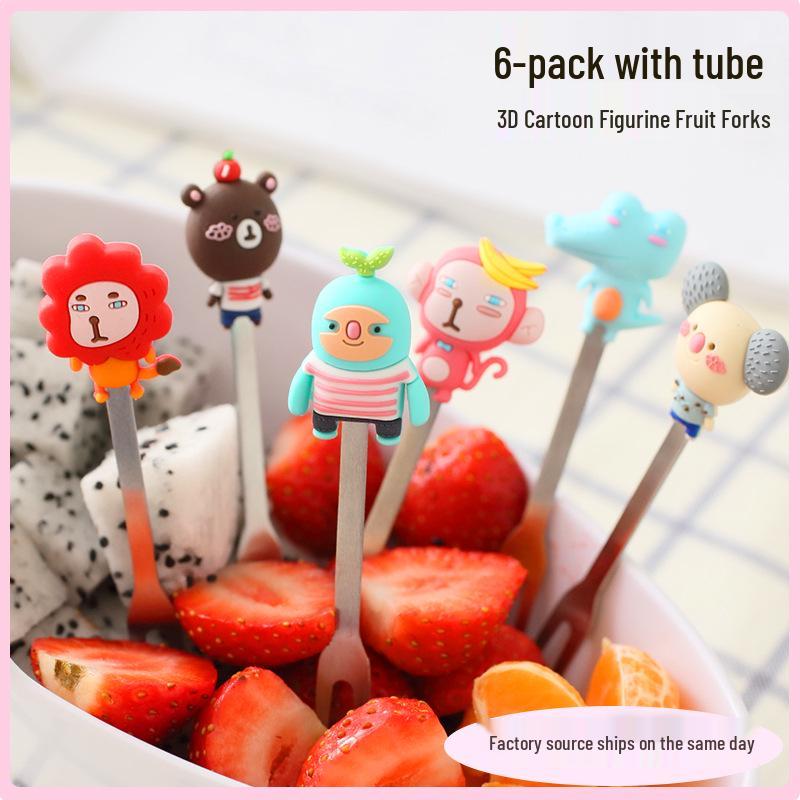 Stainless Steel Children's Fruit Forks - Cute Style Dessert & Cake Forks with Storage Jar for Baby Household Use