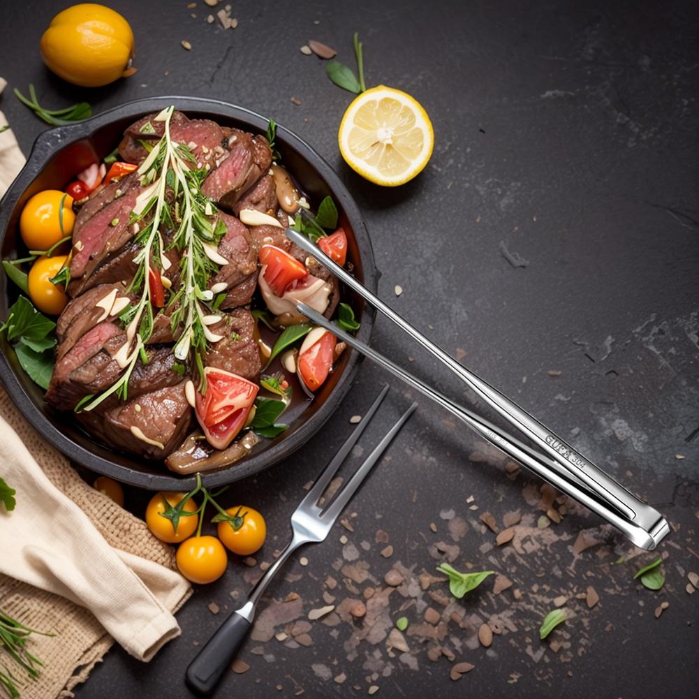 Grill Tongs Stainless Steel Food Tongs Metal Kitchen Tweezers Cooking Utensils for Salad Fish Steak Barbecue Buffet