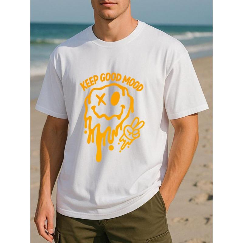 Европейские размеры Модная Мужская Футболка с Принтом Улыбающееся Лицо из Мультфильма | Повседневная, Всесезонная, Впитывающая Влагу и Быстросохнущая, S