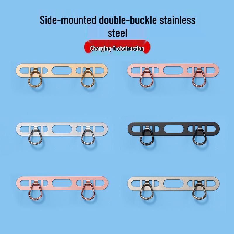 Ultra-Thin Stainless Steel Mobile Lanyard Clip with Double Hanging Buckle and Strong Anti-Lost Back Patch
