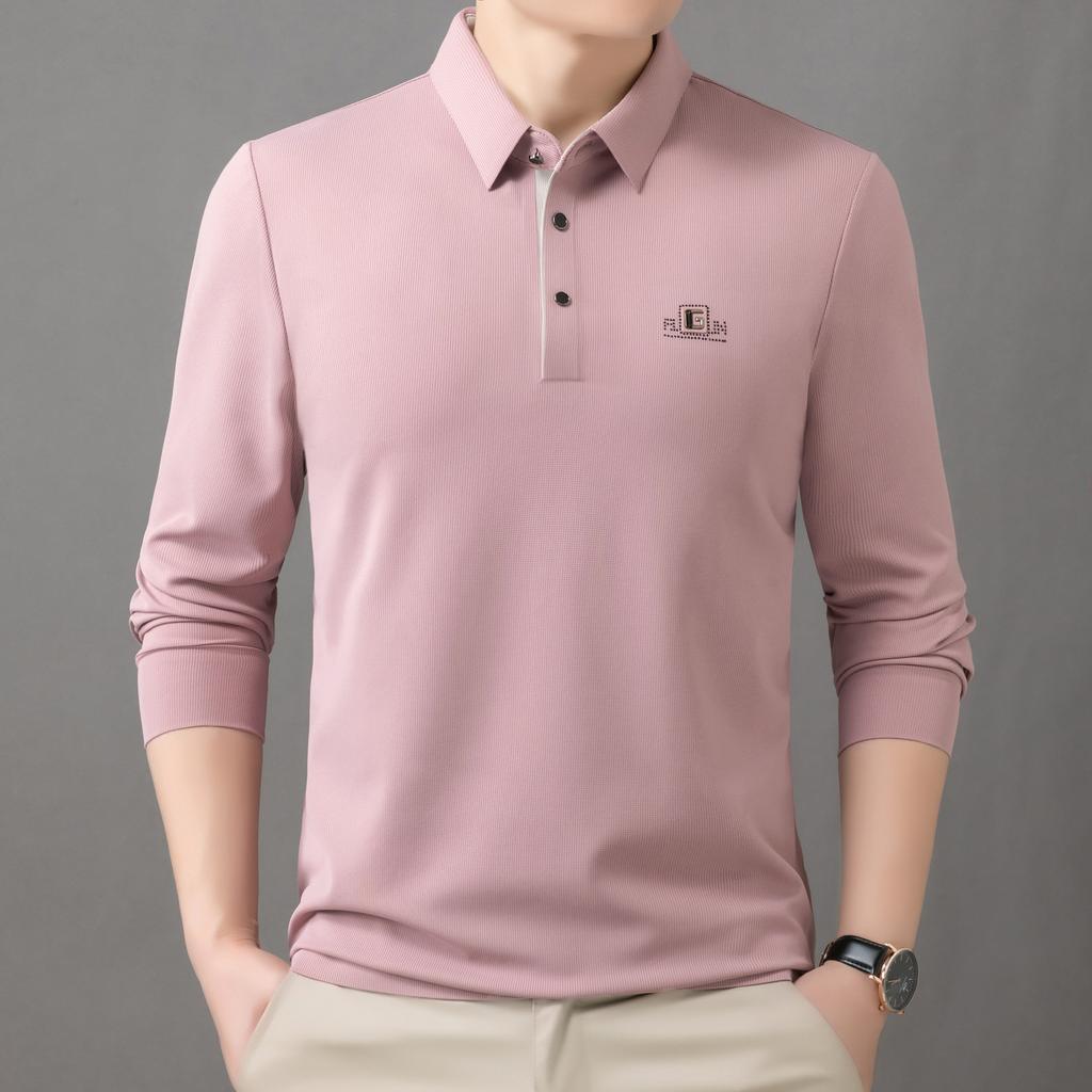 Spring and Autumn Men's Polo Long Sleeved T-shirt Simple Business Casual Loose Top Base Shirt