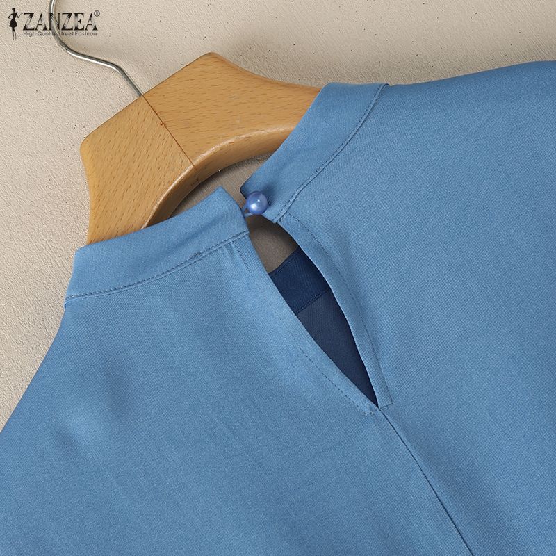 ZANZEA Women Casual Round Neck Solid Color Short Sleeve Blouse