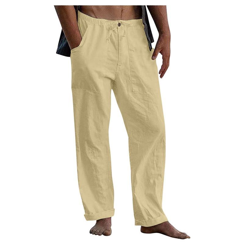 Men's Linen Trousers Loose Casual Summer Stretch Waist Drawstring Loose Trousers