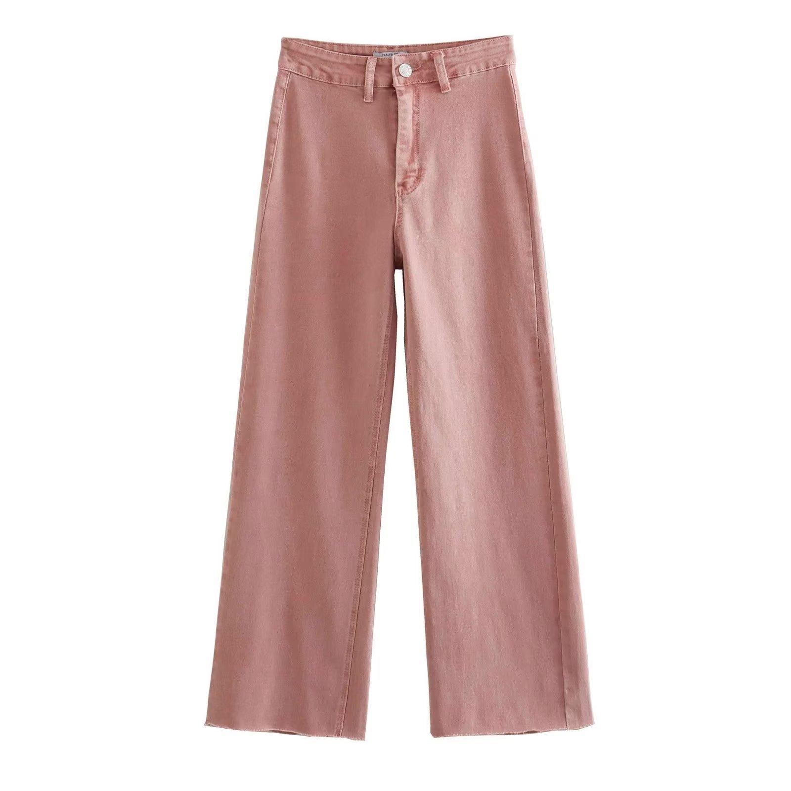 

Весна-лето женские модные прямые джинсы с высокой талией XXS розовый