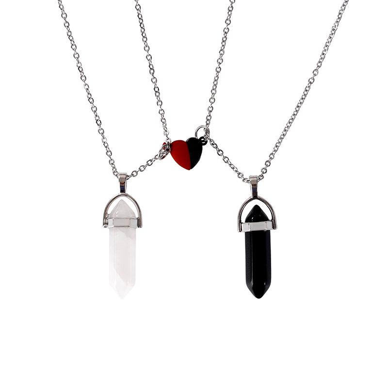 European & American Jade Hexagonal Bullet Pendant Magnetic Couple Necklace - Natural Stone Crystal
