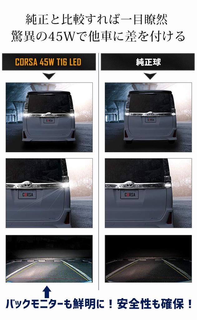 Corsa T16 LED Back Lamp, 45W, Wedge Single Bulb, White, Backward Light, High Brightness,