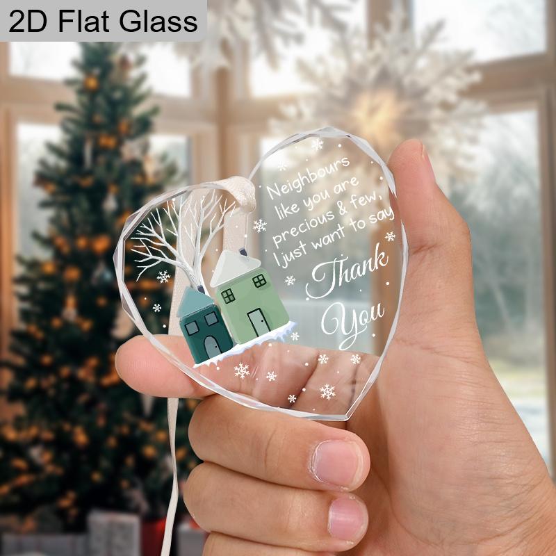 Glass Heart - Shaped Neighbour Ornament, House Design Hanging Keepsake, Ideal Gift for Neighbors, Home Decor,gift for Neighbour Appreciation