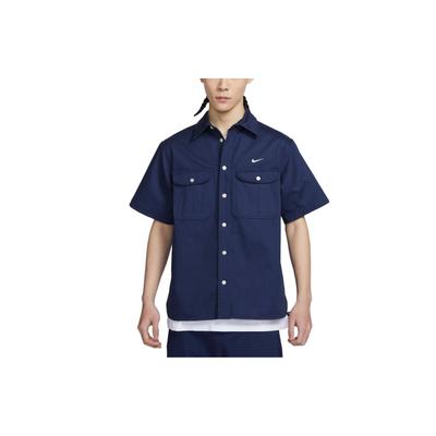 Solid Logo Single-Breasted Short Sleeve Shirt Men Tops Dark-Teal DV9076-410