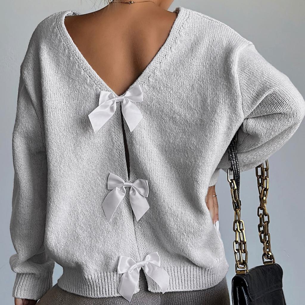 French Sweet Bow Loose Long Sleeve Sweater Fashion Niche Knitwear Women's Clothing