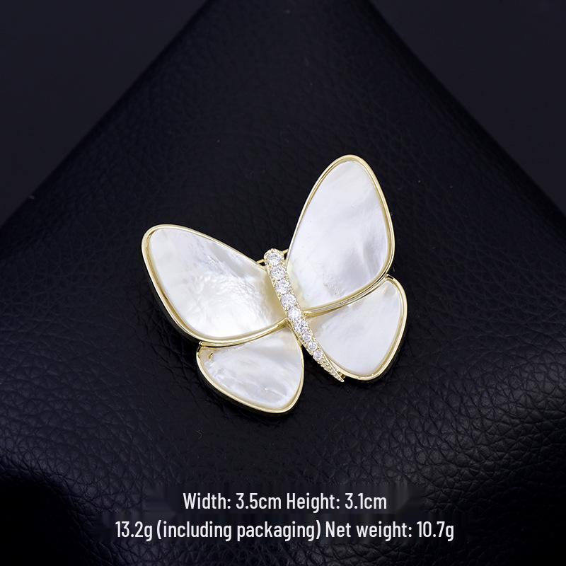 Elegant Natural Shell Butterfly Brooch - High-End Anti-Exposure Corsage for Women