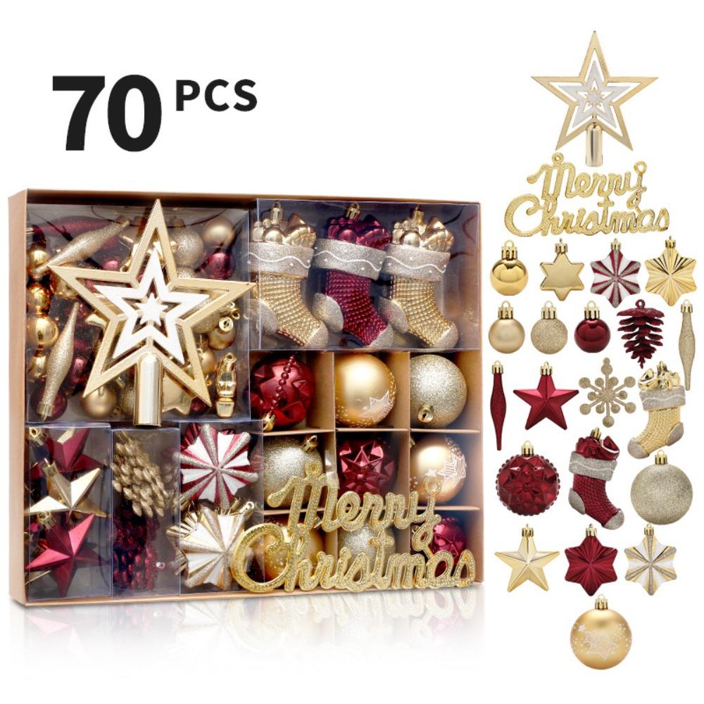 

70Pcs Plastic Tree Top Star Christmas Ball Set Painted DIY Christmas Tree Ornament Christmas Gifts Christmas Gifts Boxes Pendant красный