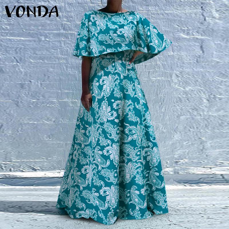 

VONDA Летние женские вечерние длинные платья без рукавов с принтом Элегантное платье макси размера плюс