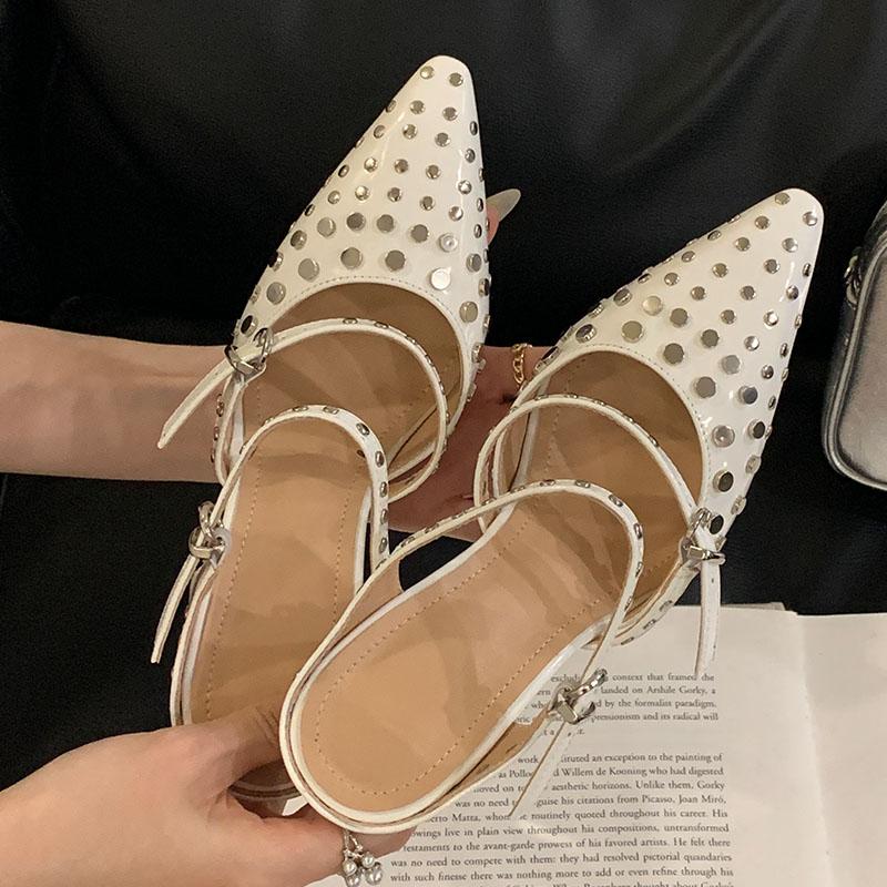 Fashion Fashion Rivet Crystal Heels Women Wedges Pumps Shoes Footwear Pointed Toe Female Super High Heels Slides Ladies Wedges Shoes