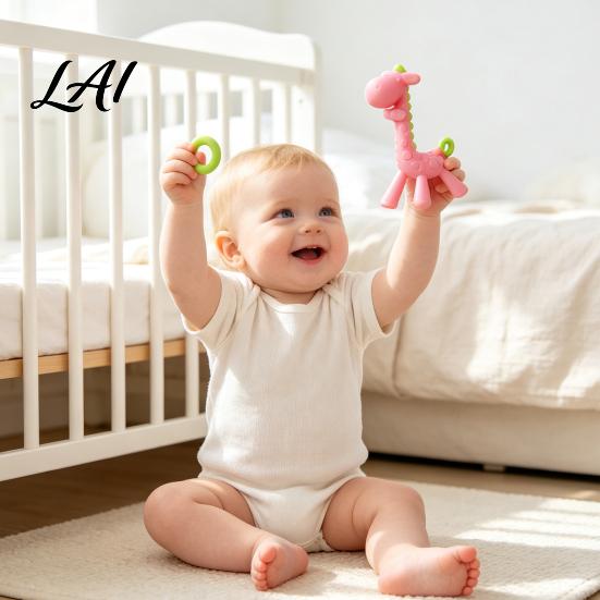 Baby Zahnfleischmassage Schnuller Baby Giraffe Beißspielzeug für Säuglinge Lebensmittelqualität Silikon Beißstab Linderung Kühlschrankfest Eiskalt BPA-Frei Beißring