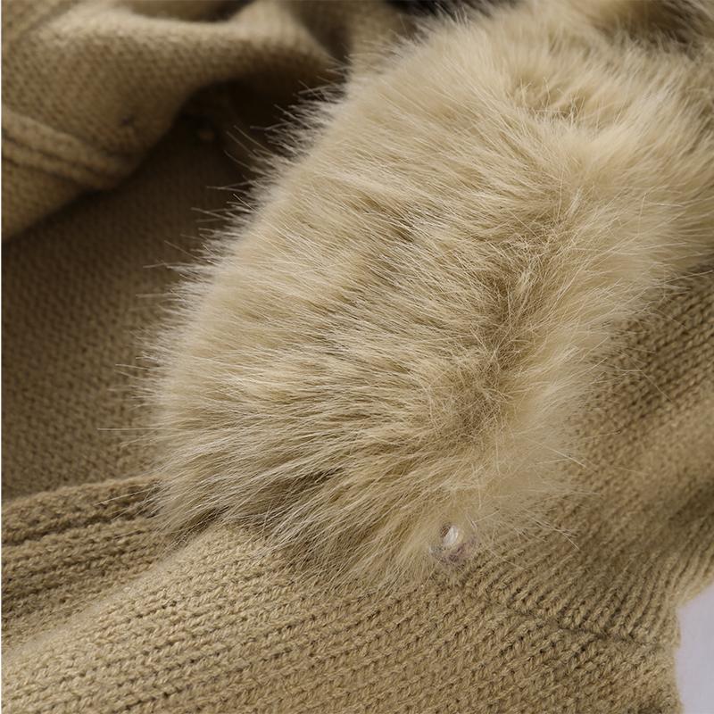 Long-sleeved Fur Collar Hooded Sweater Autumn and Winter Inner and Outer Wear Dual-purpose Ladies Solid Color Zipper Blouse Slim Knit Ladies Cardigan