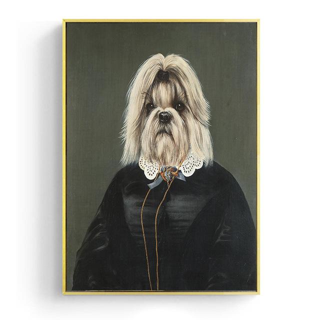 Vintage Classy Dog Impersonate Wall Art Posters Prints Animal Wearing Coat Canvas Painting Wall Picture for Living Room Decor