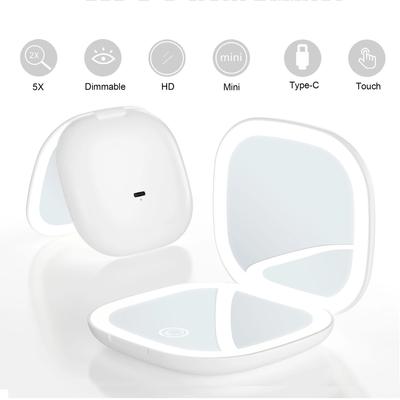 LED Light Mirror Travel Makeup with 5X Magnifying Dimmable Portable Pocket Mirrors
