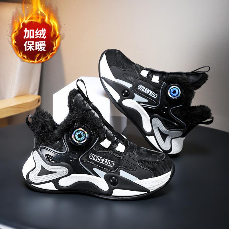 Thickened and Velvet 2025 Children's Cotton Shoes New Warm Winter Casual Shoes Leather Surface Student Girls