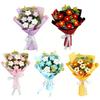 Artificial Flowers Handmade Crochet Flower Bouquet Soft Cotton Yarn No Maintenance Flexible Stems Fake Flower Valentine Day Weddings Decoration
