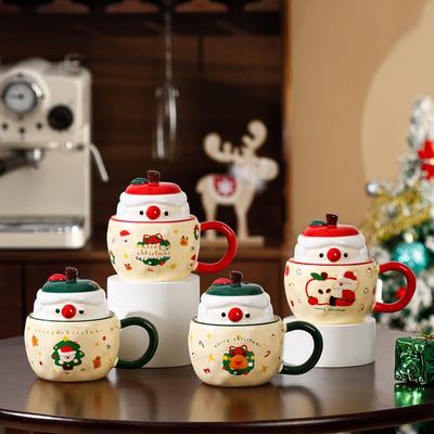 Christmas Apple Ceramic Cup with Lid Mug Set High Precision Water Cup Couple Gift High Temperature Resistant Cup