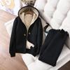 Plus Velvet Thickened Casual Chic Outfit Ladies's Fall and Winter Hooded Cardigan Jacket Sports Trousers Two-piece Outfit
