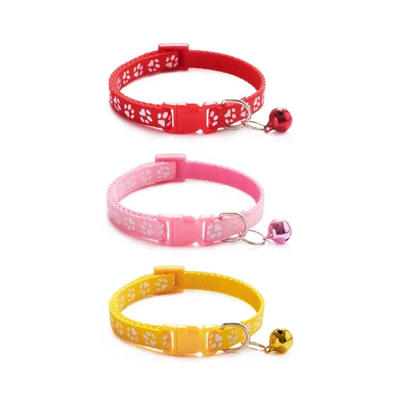1/3/6/12/18 Peças Coleira Sino para Gato de Estimação Quente Coleira para Cachorro Estampada Gato Multicor Opcional Anel de Pescoço Coleira de Corda para Gato Suprimentos para Animais de Estimação