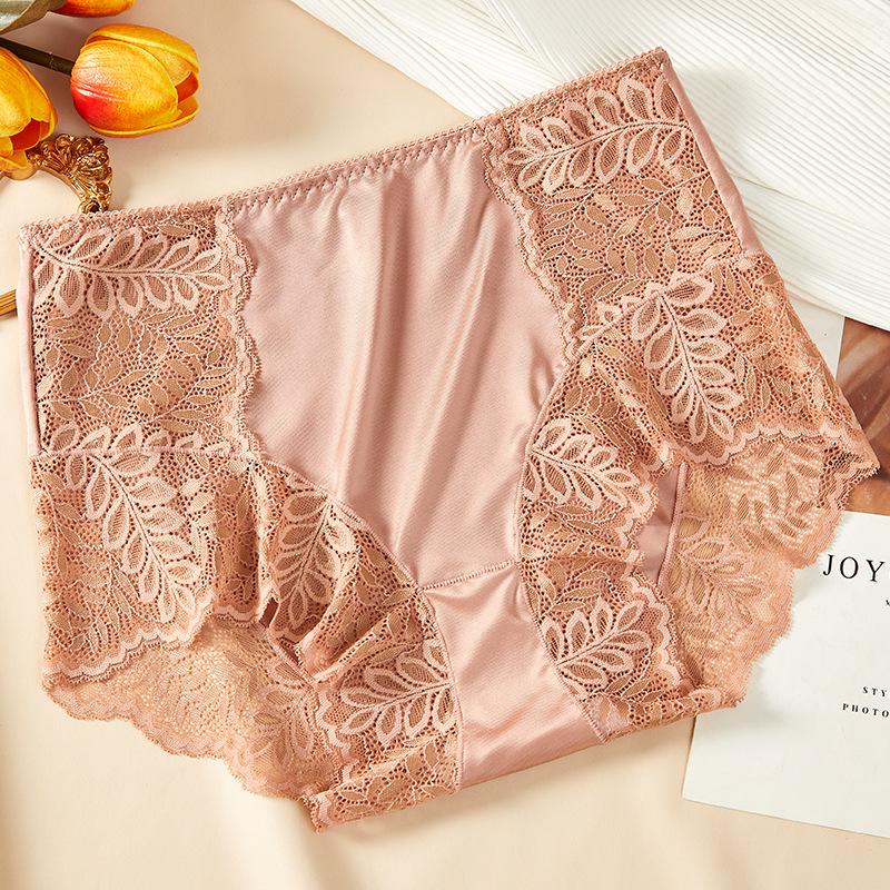 9089 Plus Size High Waist Lace Cutout Seamless Panties with Cotton Crotch