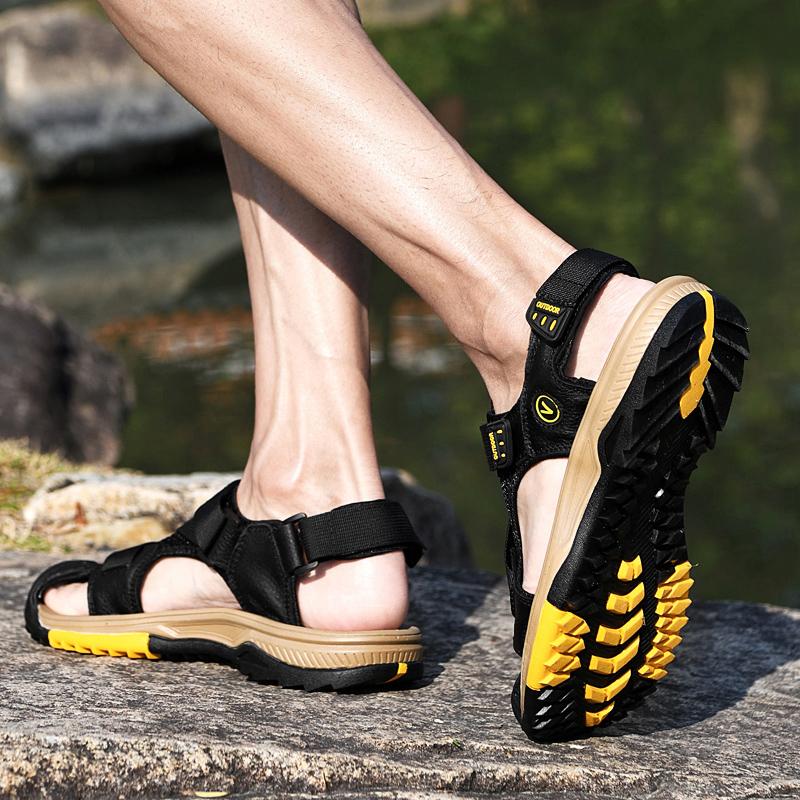 Men's Casual Leather Outdoor Shoes Handmade Beach Cool Sandals Hot Sale Mens Slip On Shoes 2024 Breathable Leisure Walk Sandals