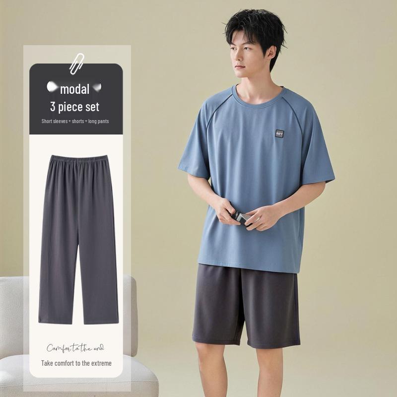 

Men s Summer Modal Pajama Set: Cool-Touch, Short Sleeve Top & Long Pants, Casual Outdoor Loungewear. XXXL (recommended 80-90 kg)