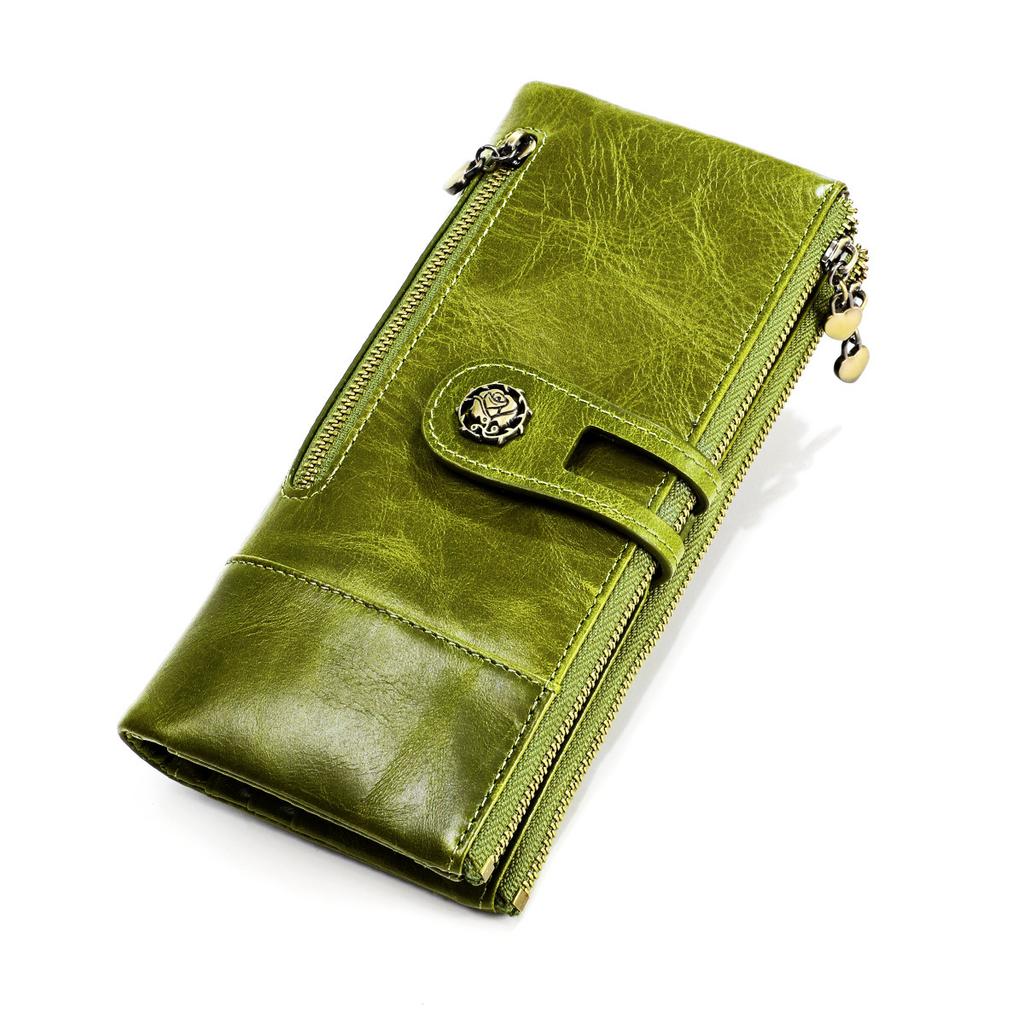 Anti Theft Brush Long Wallet, Retro Genuine Leather Women's Wallet, Korean Fashion Change Handbag