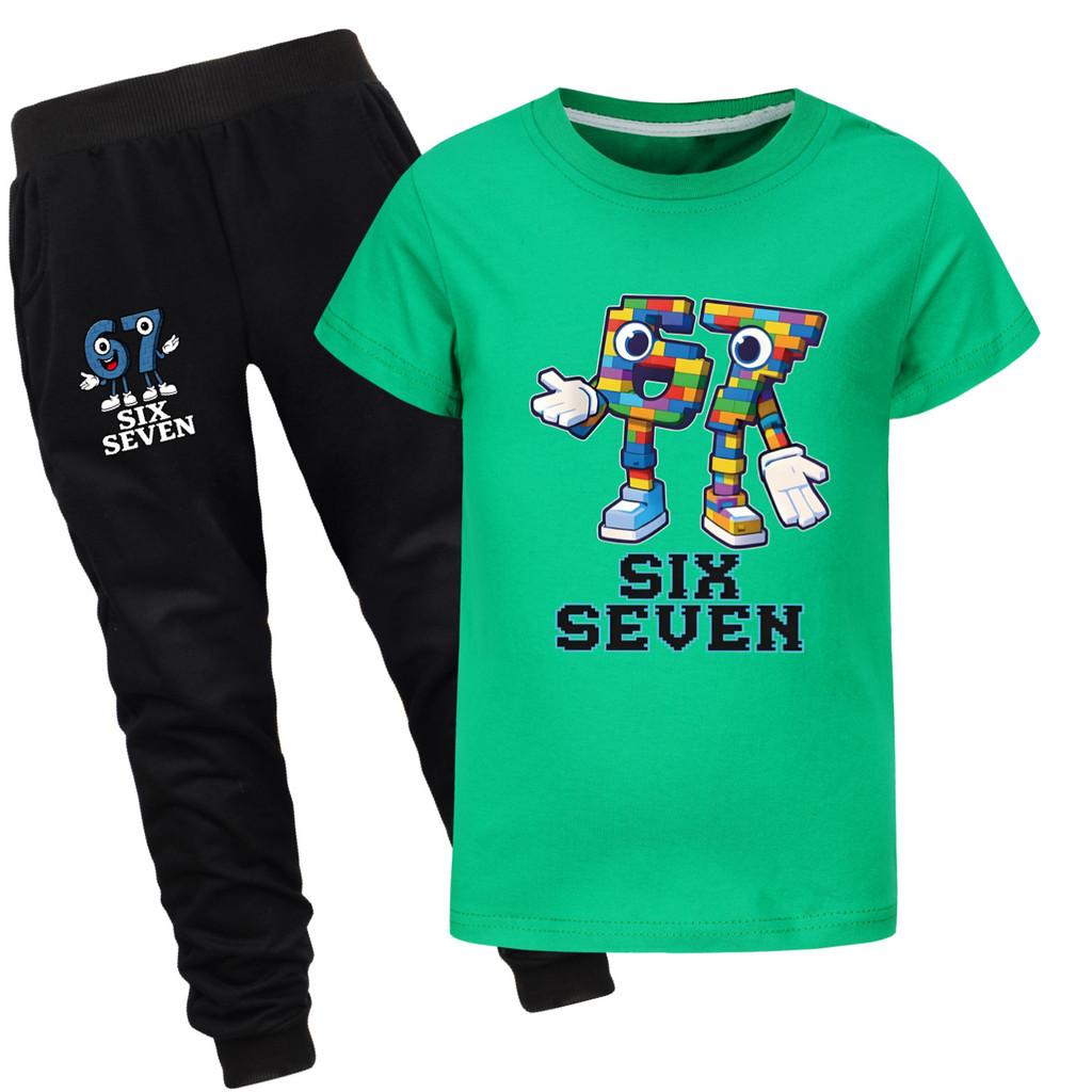 5228 Kinder Jungen Mädchen Steal a Brainrot 67 Print Kurzarm T-Shirt Hose Kleidung Set