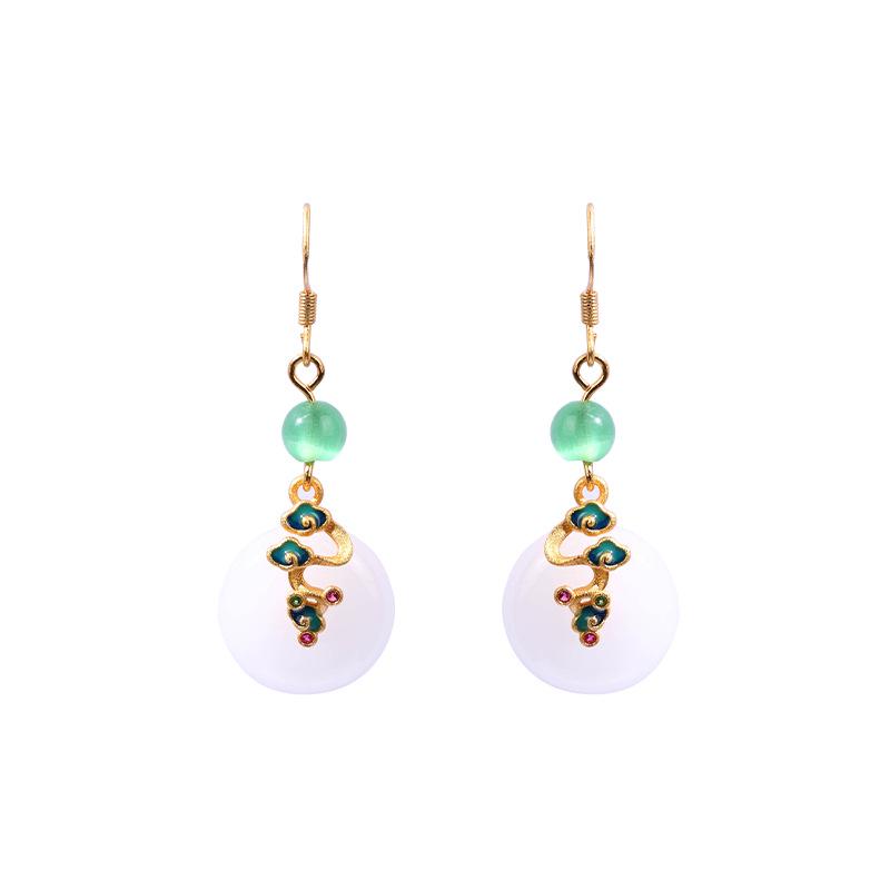 2023 Autumn/Winter Gold Plated Jade Cloud Buckle Earrings - Chinese Style Retro Cheongsam Hanfu Jewelry