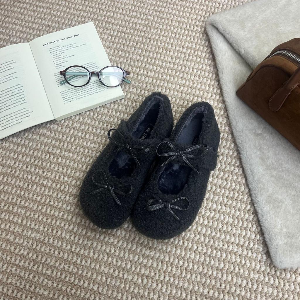 2025 vinter nya runda tå med sammet varma bönor mångsidiga Mary Jane plattform pendlar damskor