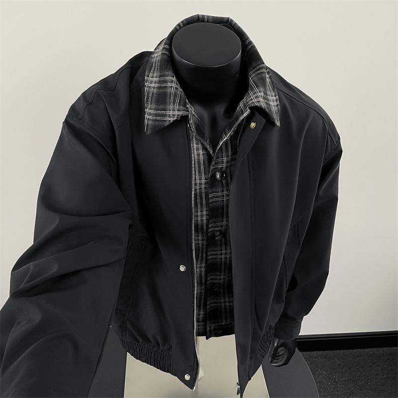 

Винтажное винтажное коричневое пальто мужское весенне-осеннее Maillard wear куртка-обманка с лацканами короткая бейсбольная куртка 2XL чёрный