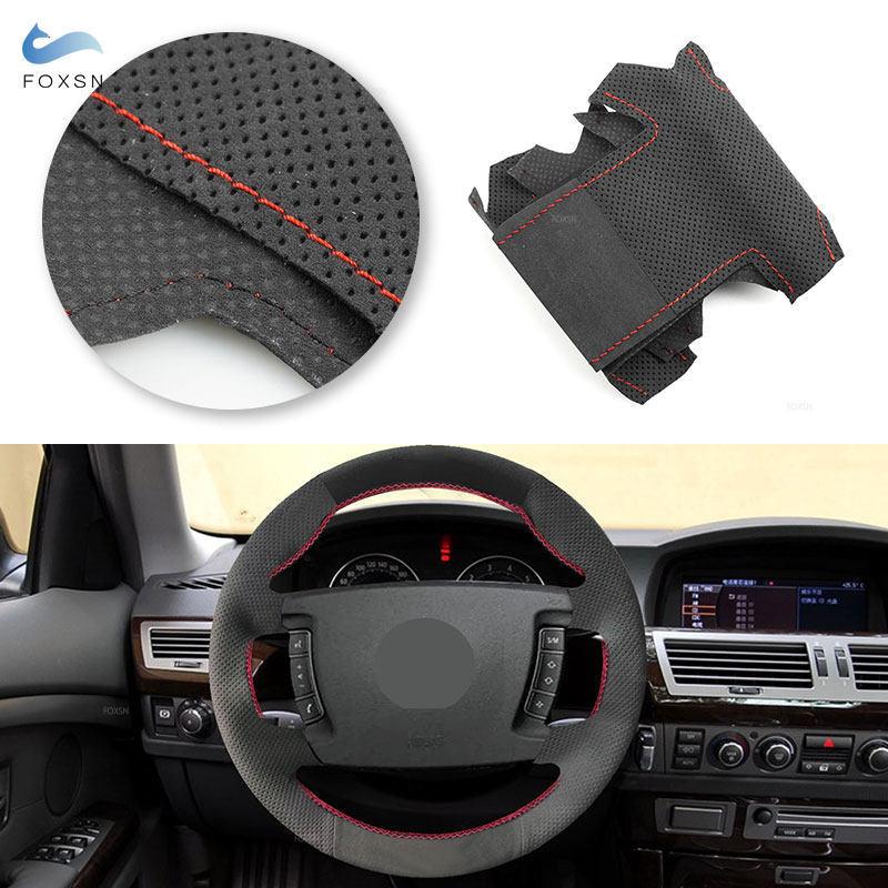 Car Accessories Interior Steering Wheel Cover Suede Leather Sticker Trim For BMW 7 Series E65 E66 Long Wheelbase Sedan 2001-2008