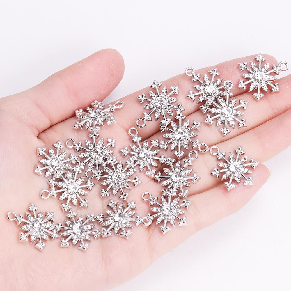 10Pcs Shiny Snowflake Charms Jewelry Making Women's Zircon Necklace Earrings Party Gift Festival Clavicle Chain Jewelry Pendant