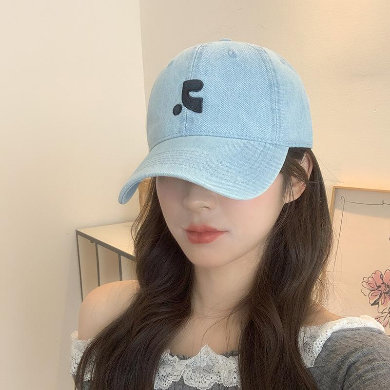 American Retro Washing Denim Baseball Hat Women Korean Style Face Showing Little Couple Street Embroidered Baseball Hat Men Casual