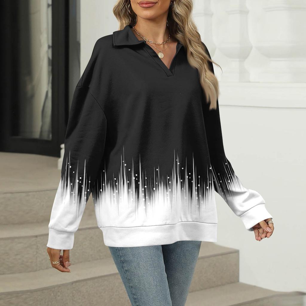 Women's Summer Fashion Casual  Printed V-Neck Long Sleeve Shirt Top