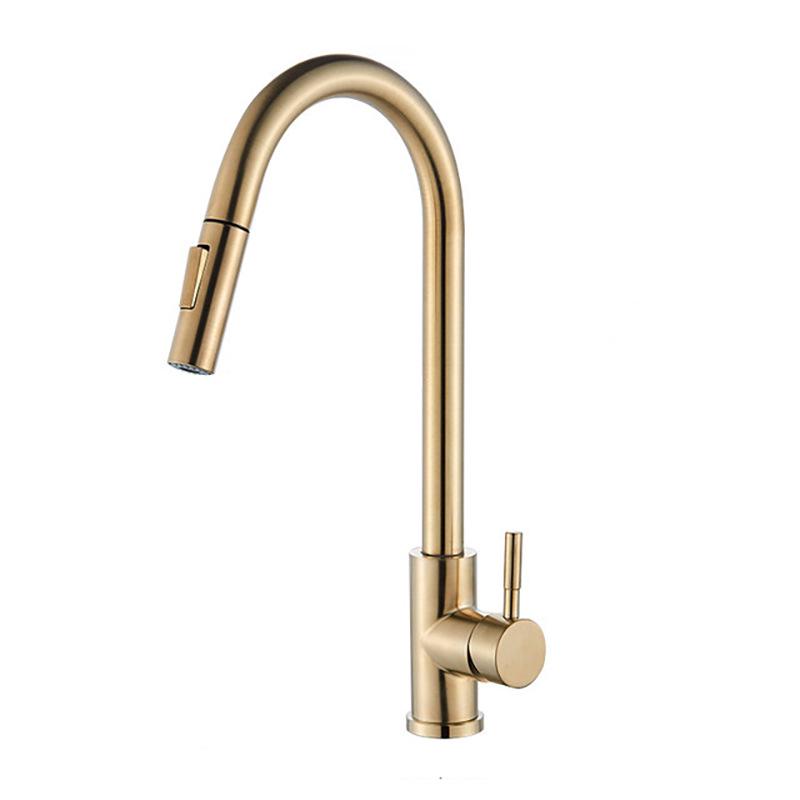 Gold & Black Brushed 304 Stainless Steel Pull-Out Kitchen Faucet for Sink & Vegetable Basin