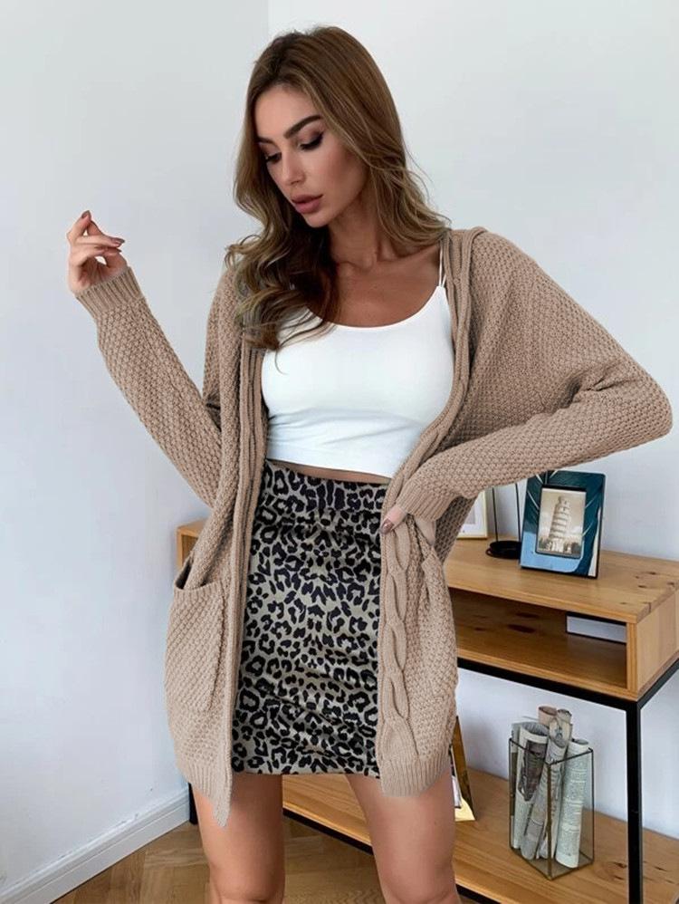 Women's Autumn & Winter Cable Knit Hoodie Cardigan with Pockets - Long Sleeve, Casual, Loose Fit