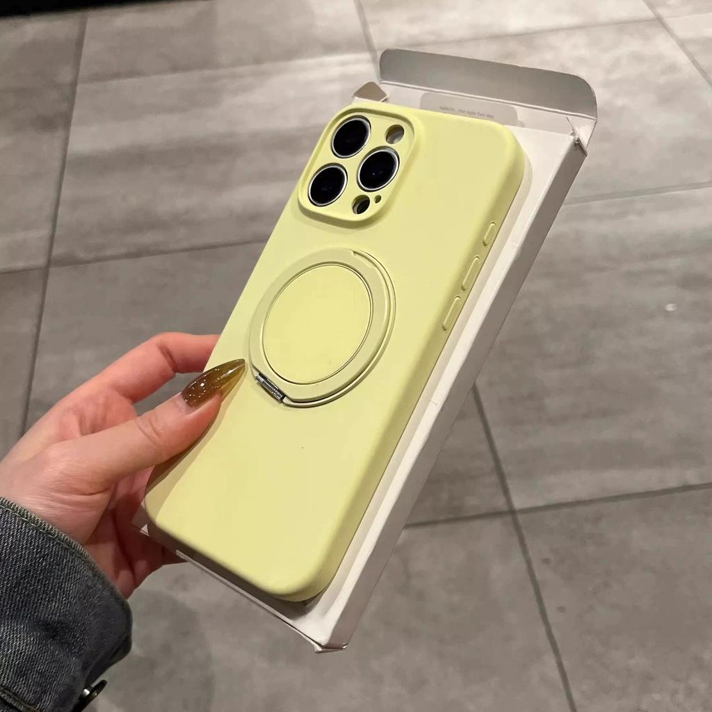 Suitable for Ip16pm Liquid Silicone Magnetic Rotating Stand, Apple 15pro Fine Hole Full Cover Solid Color 14p Protective Case