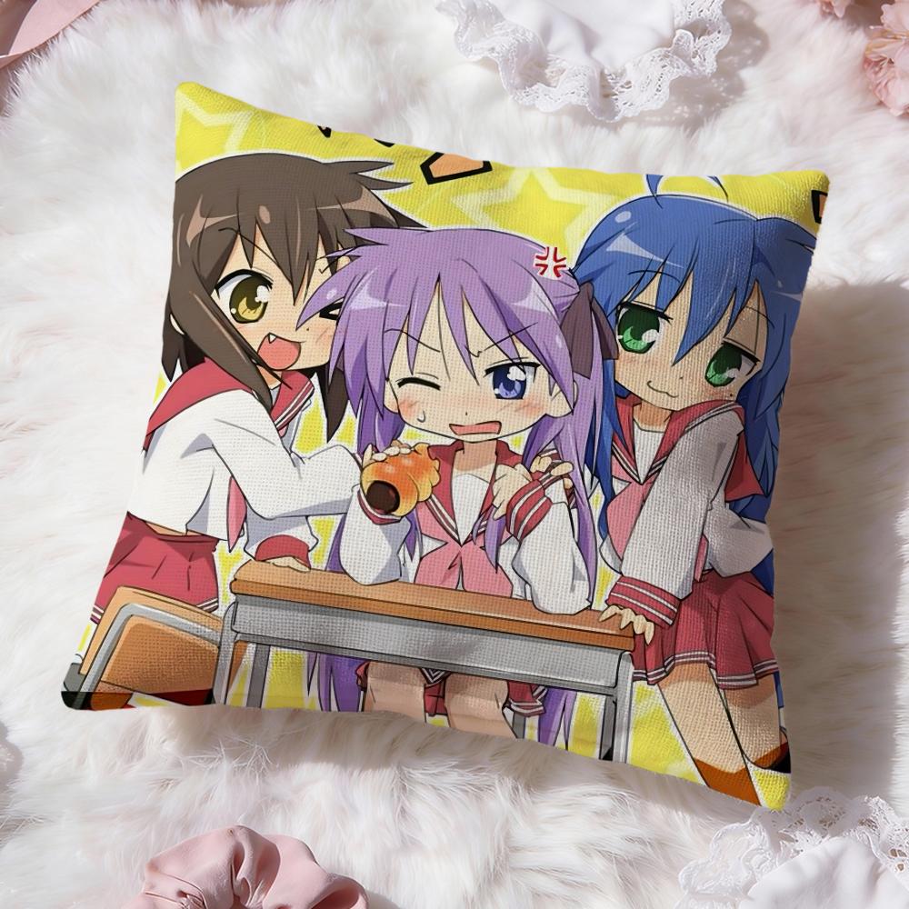 L-Lucky Star Anime Cushion Cover Premium Comfort Reversible Pillow Cove -Two In One Design for Any Room & Car Interior
