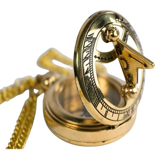 5,08 cm Messing Sonnenuhr Kompass Anhänger mit Kette Navigationsschmuck Geschenk Steampunk Maritim Halskette für Entdecker Sammler Geschenk