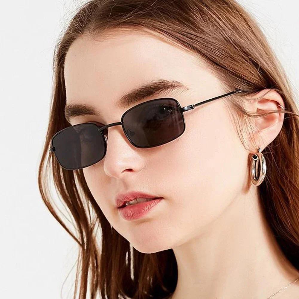 For Female XaYbZc Unisex Small Retro Sun Eyewear Rectangle Sunglasses Male Alloy Metal Frame Eyewear Outdoor Clear Lens Sun Eyewear