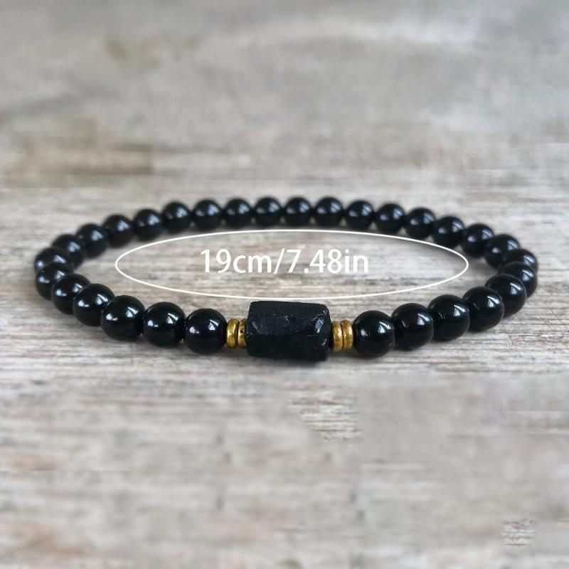 Natural Raw Stone Black Beaded Bracelet | Crystal Protection Jewelry, Vintage Style, Suitable for Men and Women