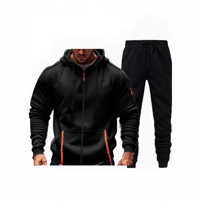Mens Fleece-Lined Hooded Sweatshirt Set Casual Long Sleeve Tracksuit Winter Outfit